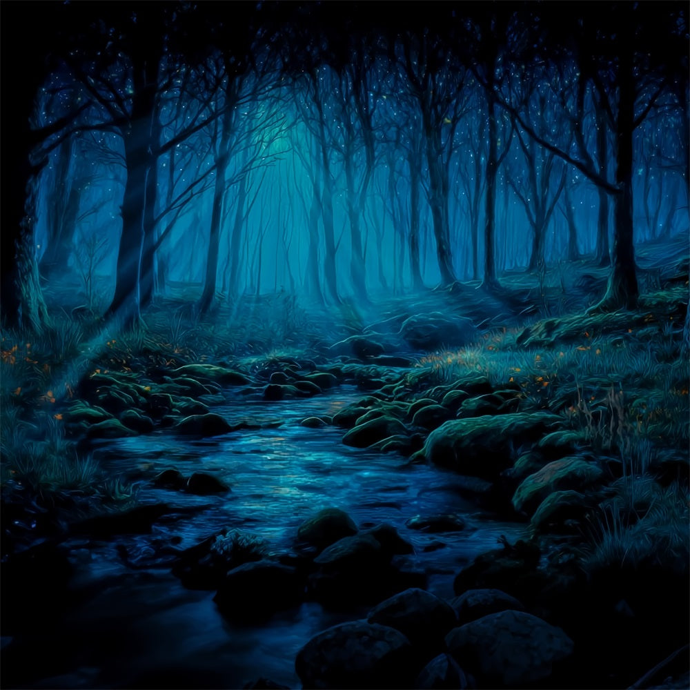 Toile de fond Forêt Hantée Ruisseau Au Clair De Lune Photo Mystique TWW59-142