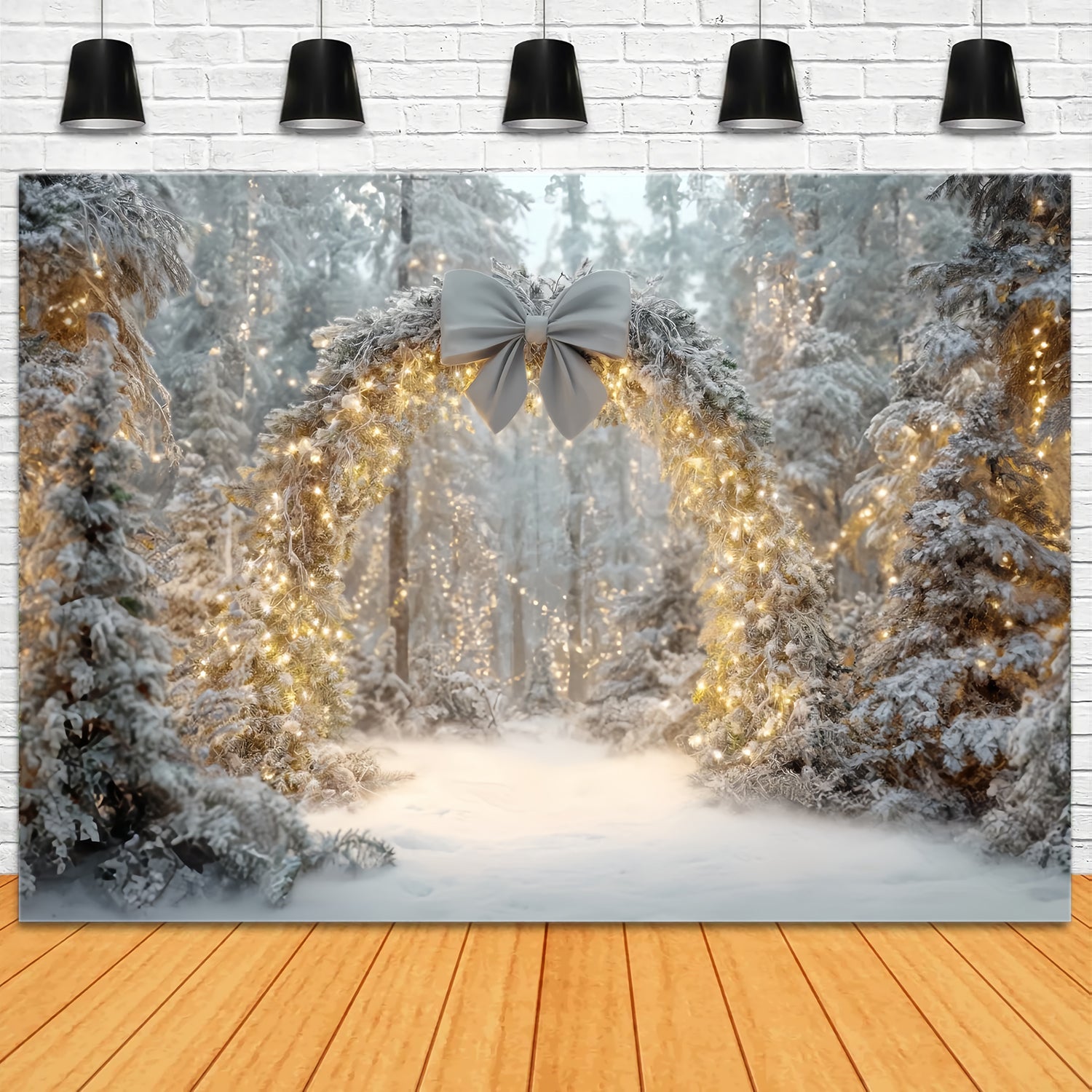 Toile de fond Forêt Noël Arche Enneigée Lumières Scintillantes Fantaisie TWW59-145
