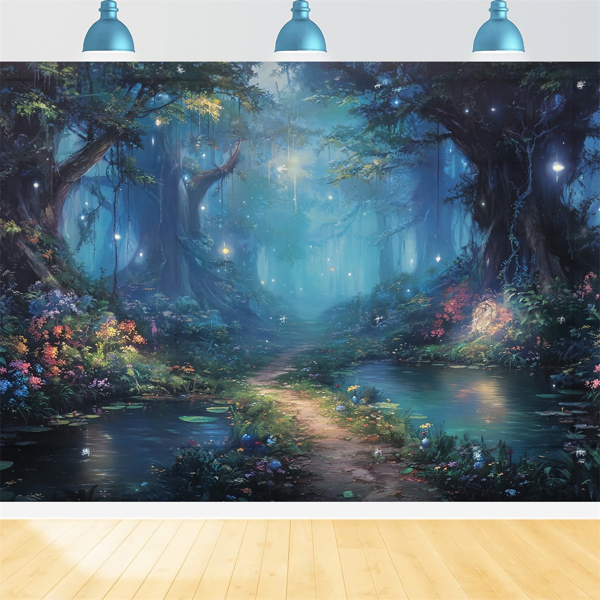 Toile de fond Forêt Enchantée Étang Magique Sentier Fée TWW59-148