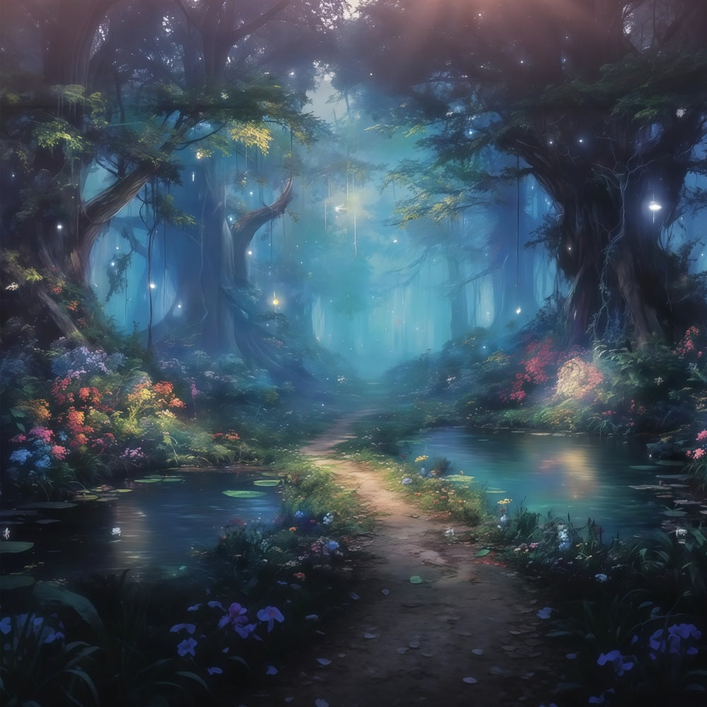 Toile de fond Forêt Enchantée Étang Magique Sentier Fée TWW59-148