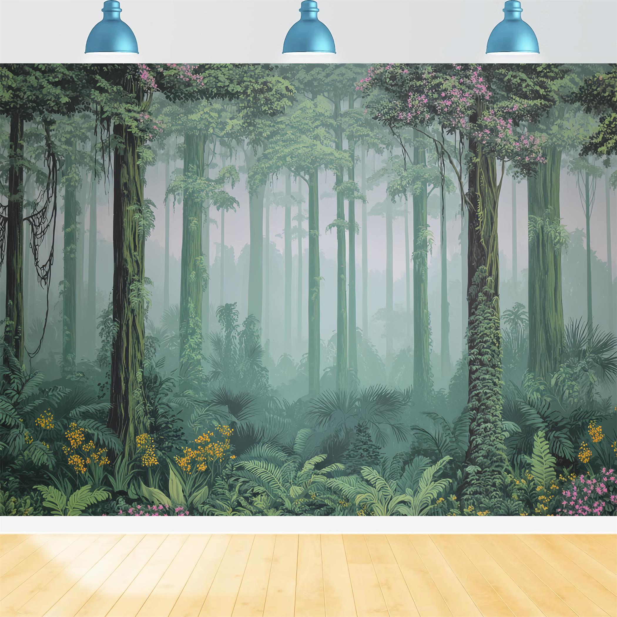 Toile de fond Forêt Tropicale Brumeuse Jungle Végétation Photo TWW59-152