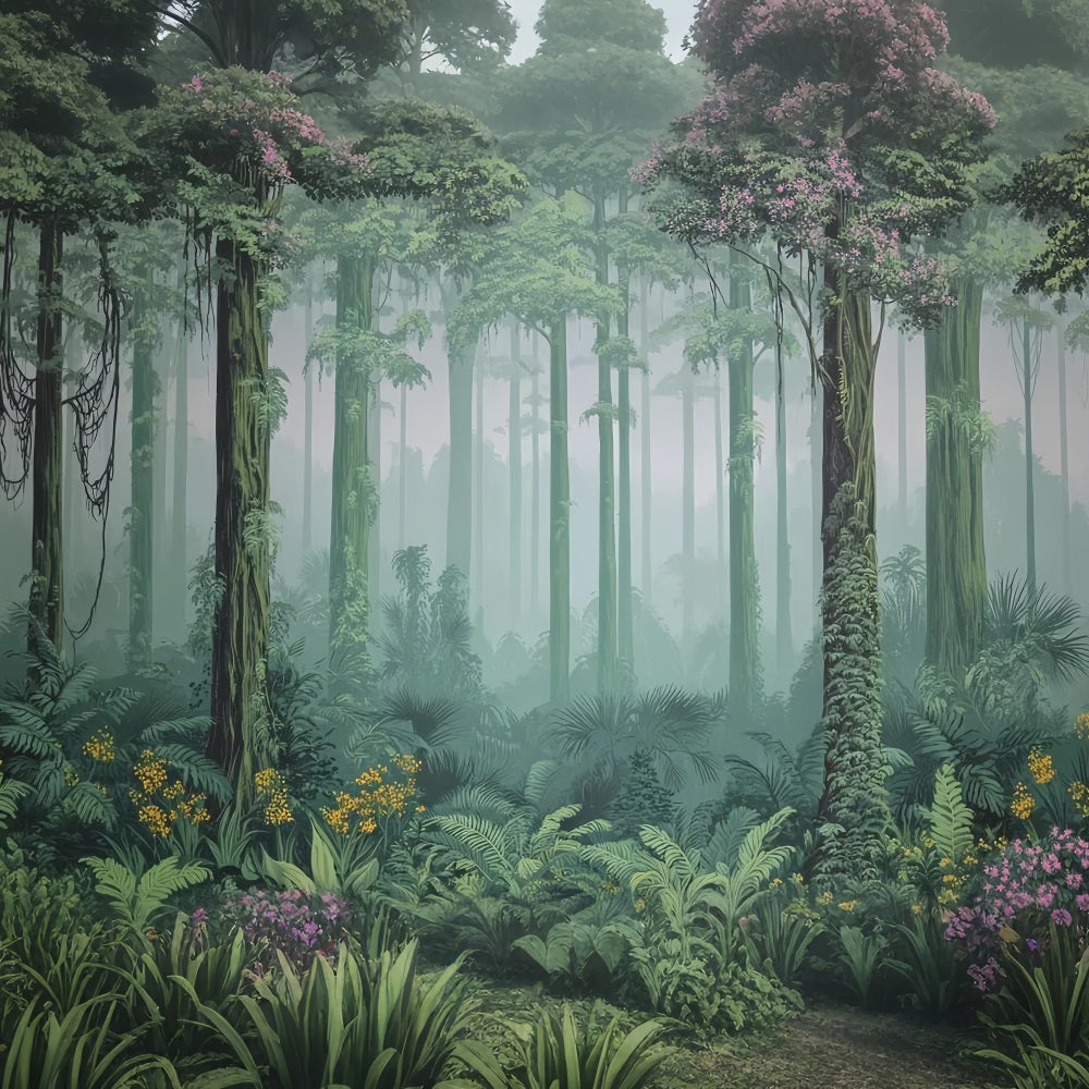 Toile de fond Forêt Tropicale Brumeuse Jungle Végétation Photo TWW59-152