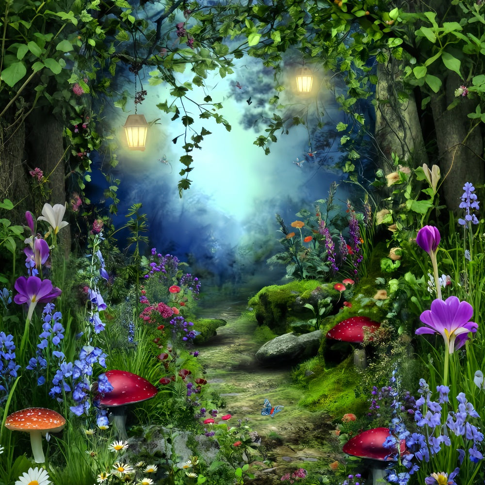 Toile de fond Forêt Magique Jardin Fées Lanternes Conte De Fées TWW59-156