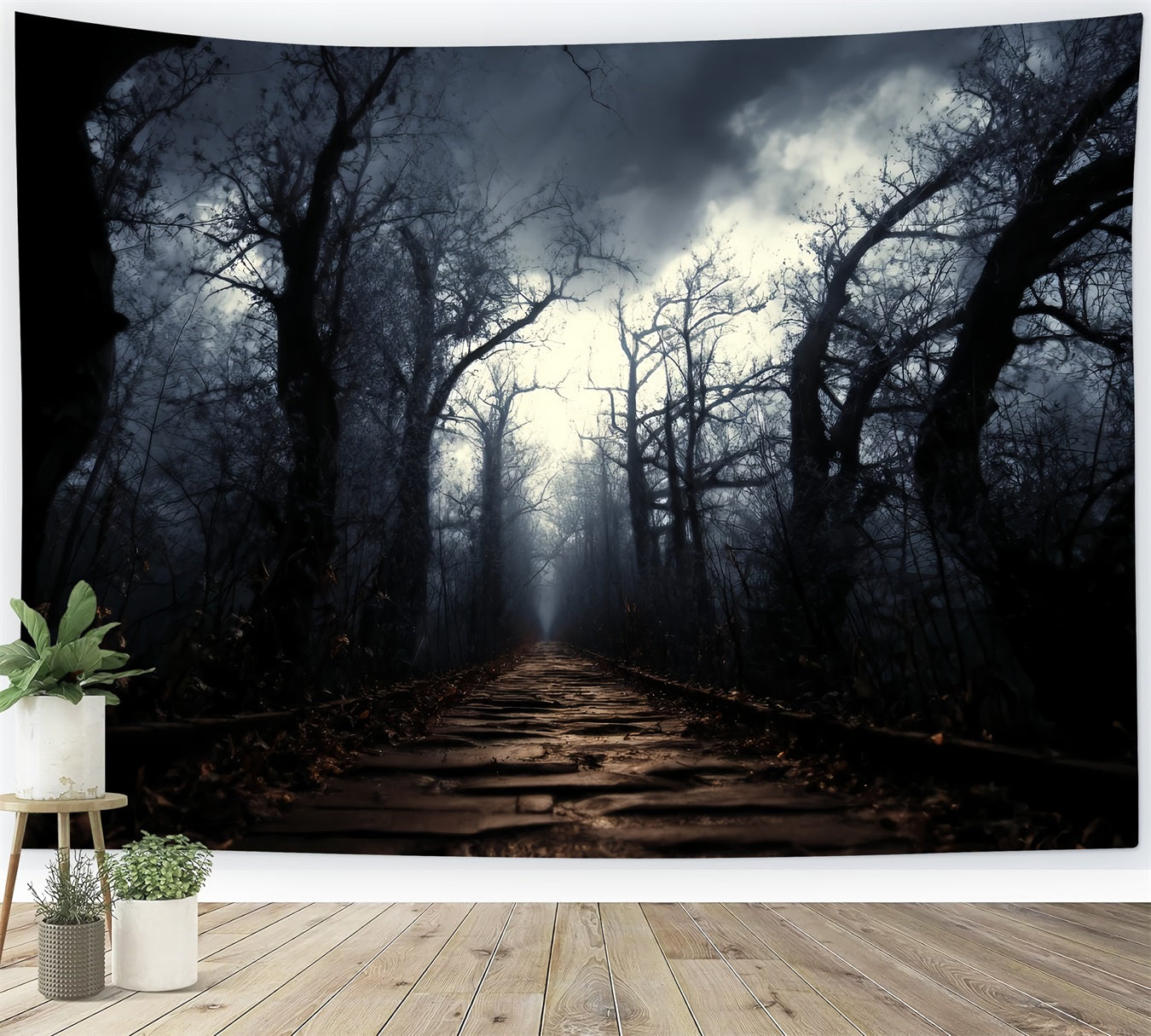 Toile de fond Forêt Effrayante Sentier Hanté Brume Forêt Sombre TWW59-159