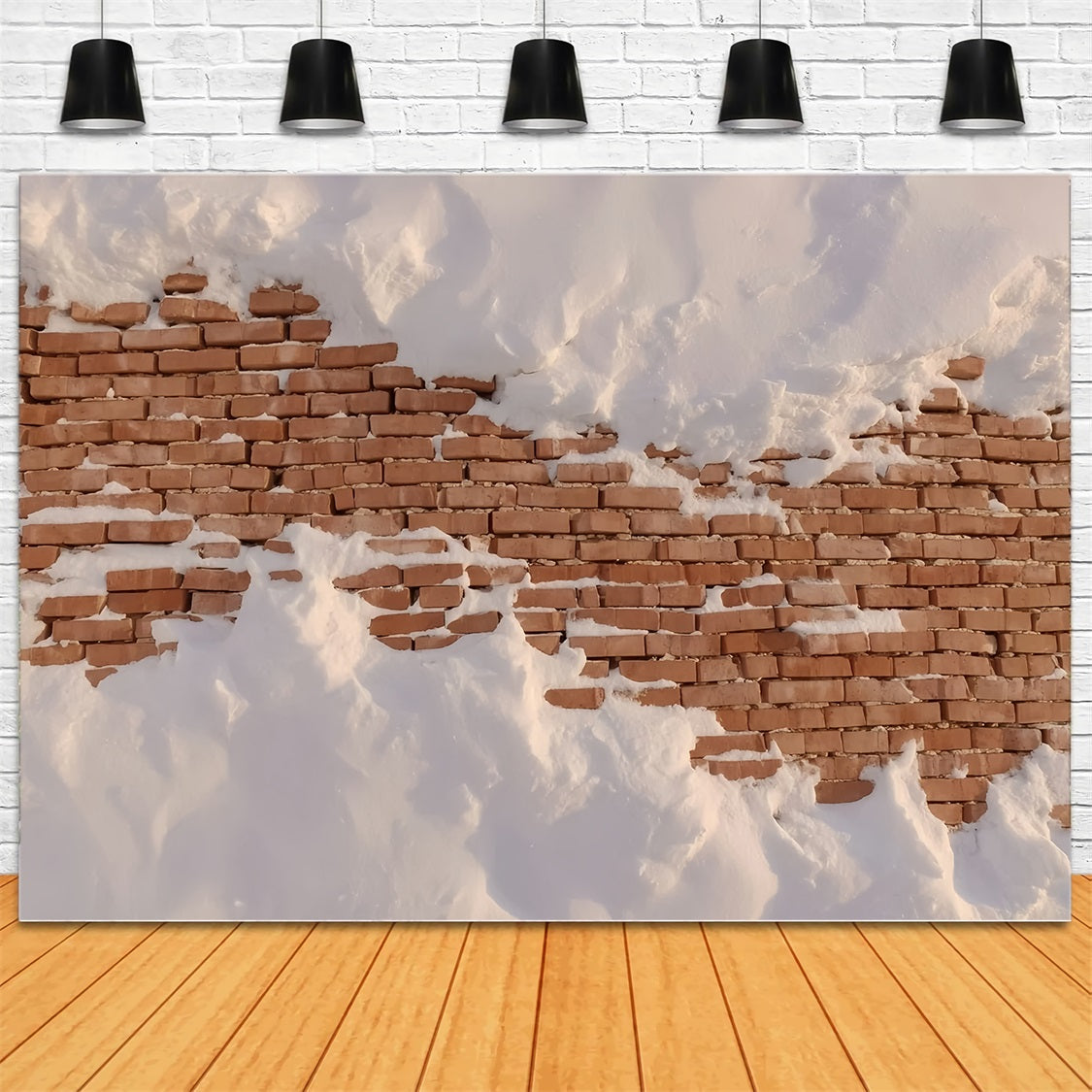 Toile de fond Mur Brique Neige Couvert Mur Rustique TWW59-160
