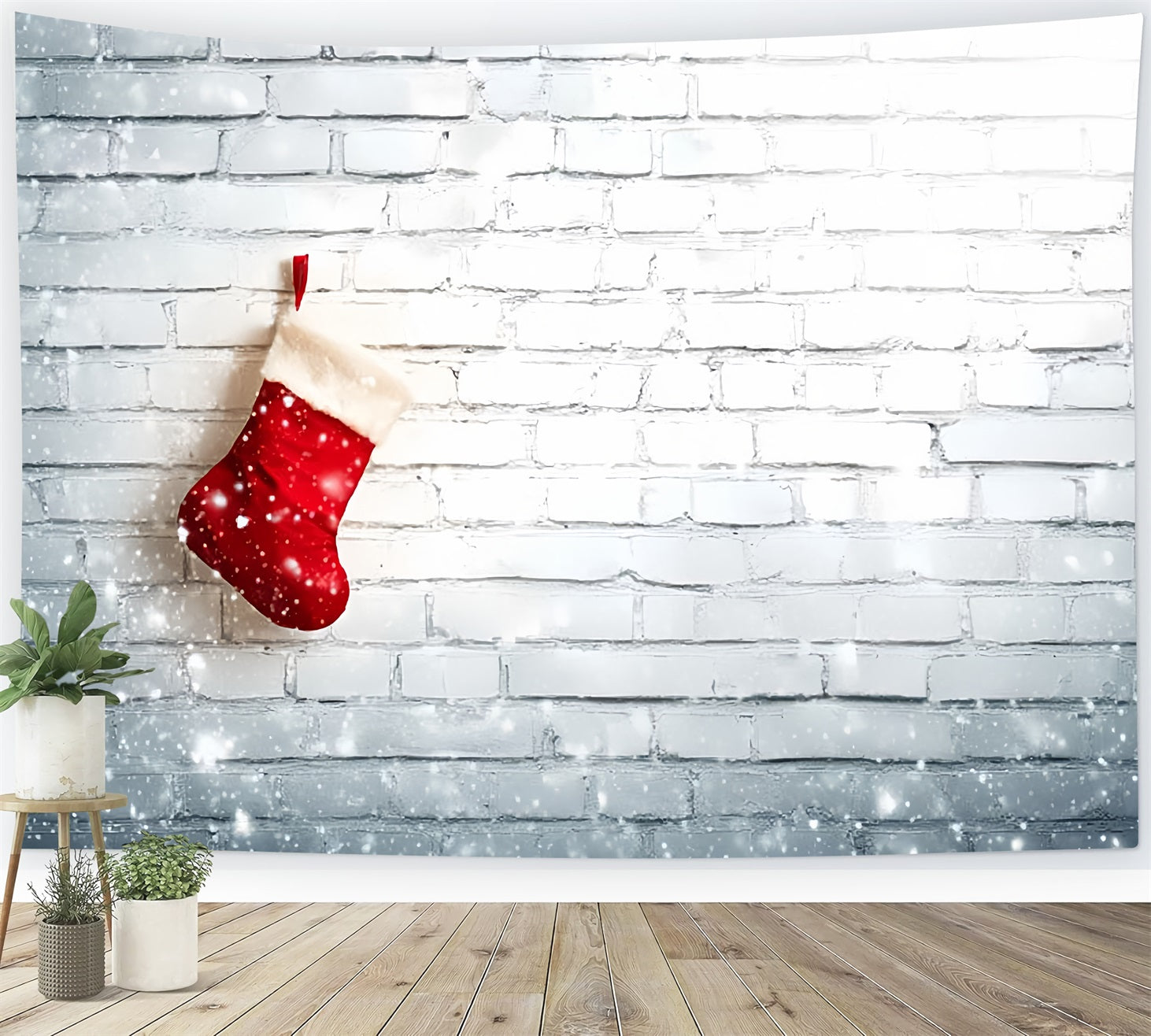 Toile de fond Mur Brique Blanc Noël Bas Suspendus Mur Blanc TWW59-170
