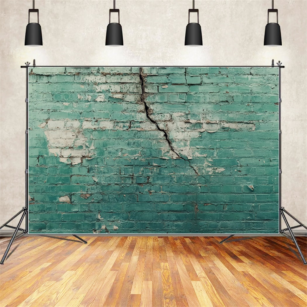 Toile de fond Mur Brique Vert Vieilli Fissuré TWW59-171