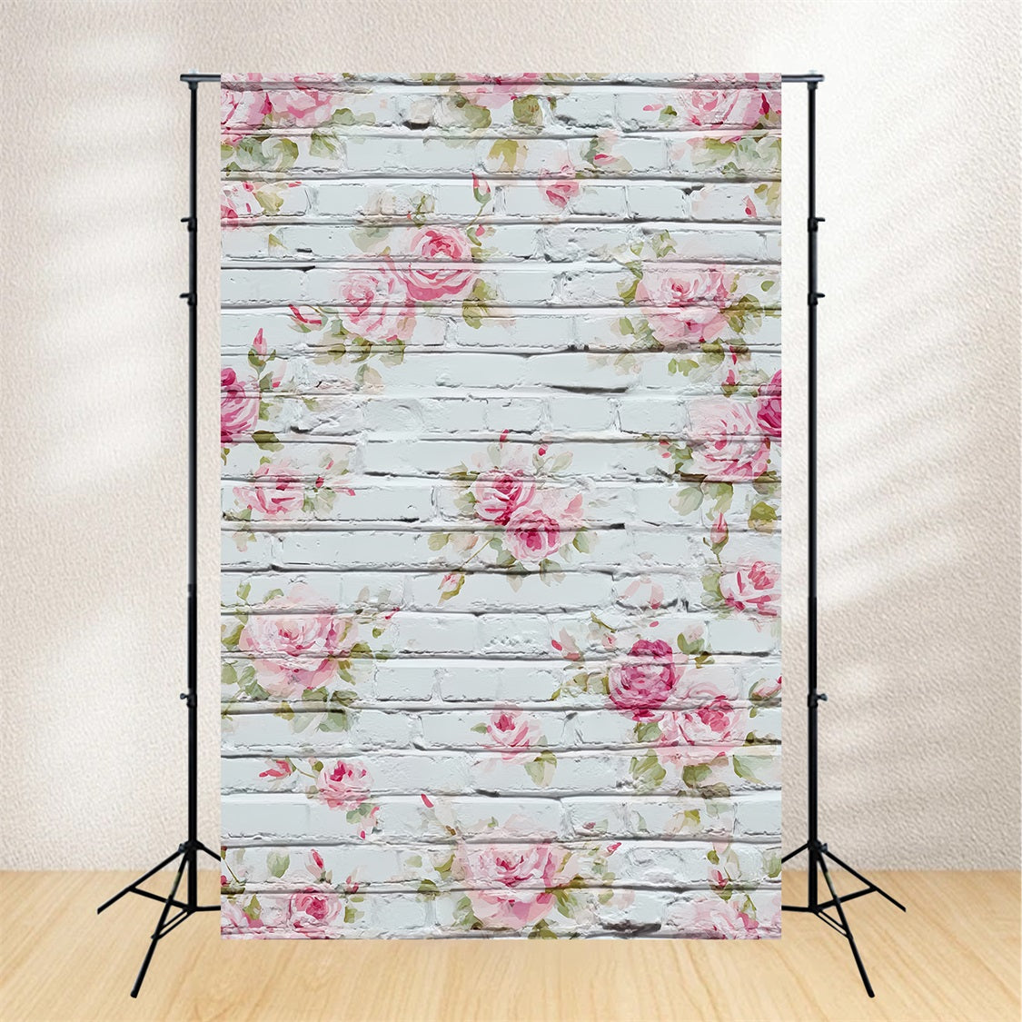 Toile de fond Mur Brique Roses Peintes Blanc Délavé TWW59-173