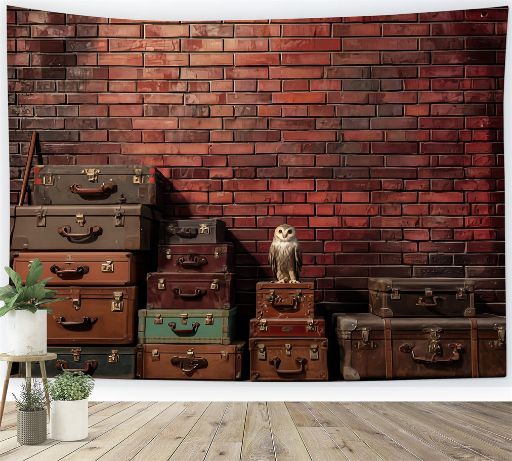 Toile de fond Mur Brique Valises Empilées Rouge TWW59-175