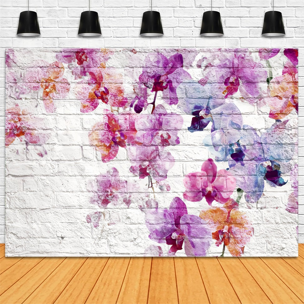Toile de fond Mur Brique Orchidée Aquarelle Mur Blanc TWW59-182