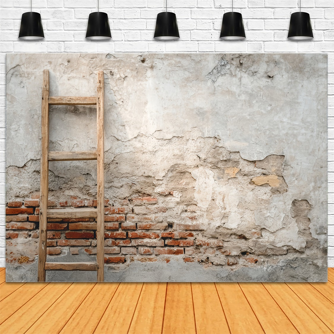 Toile de fond Mur Brique Béton Vieilli Échelle Bois TWW59-186