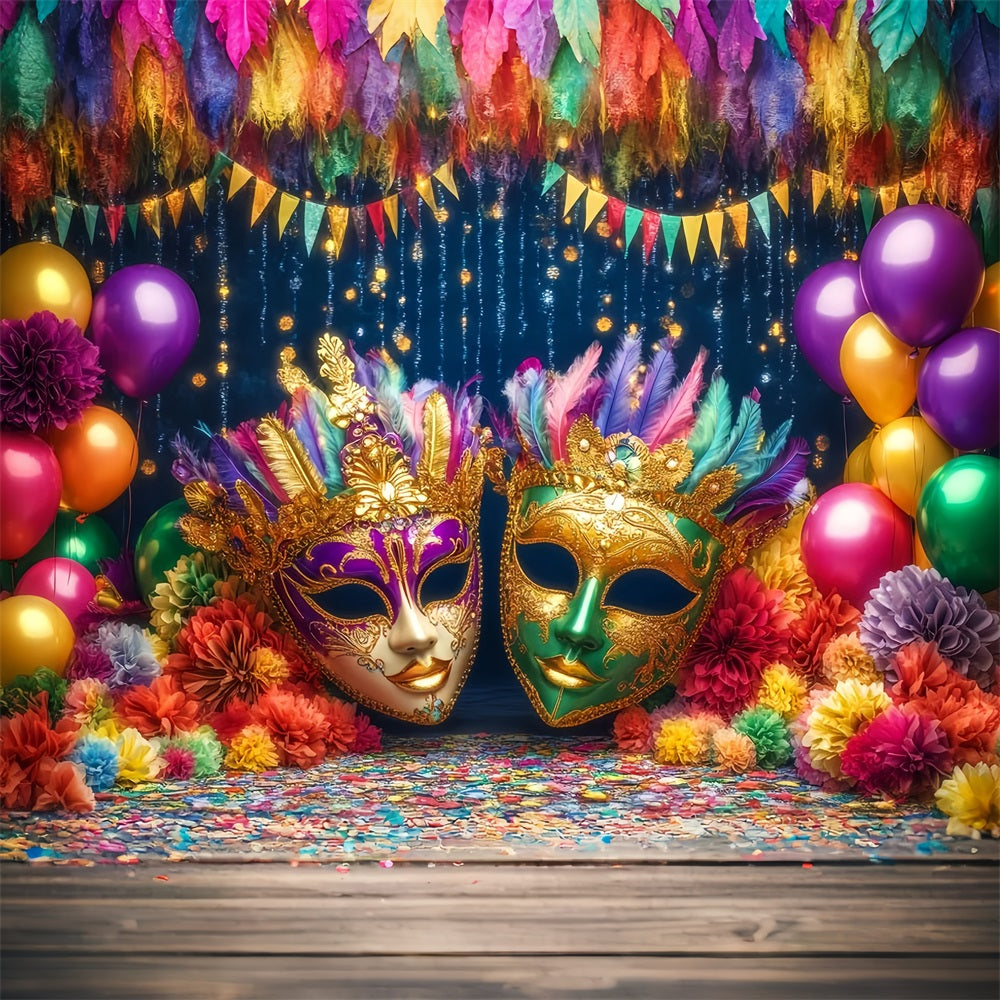 Toile de fond Cirque Masque Coloré Ballons Plumes Mascarade TWW59-19