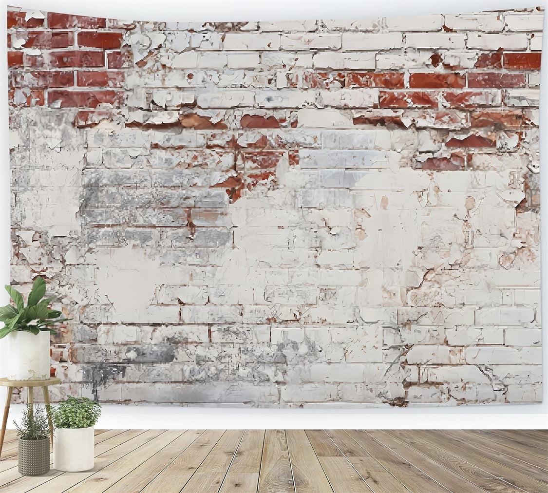 Toile de fond Mur Brique Blanc Peinture Écaillée Décolorée TWW59-192