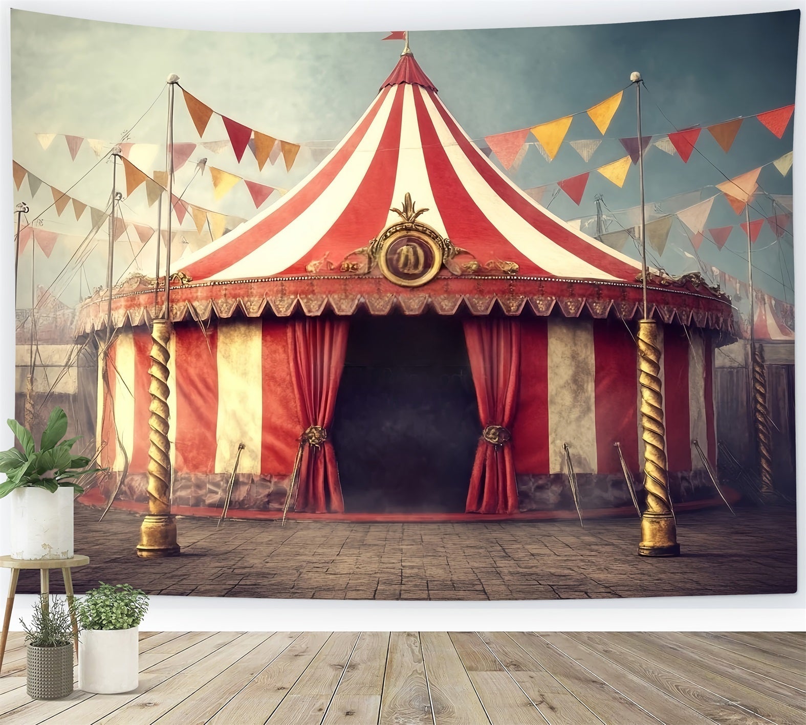 Toile de fond Cirque Chapiteau Vintage Rayé Carnaval TWW59-2