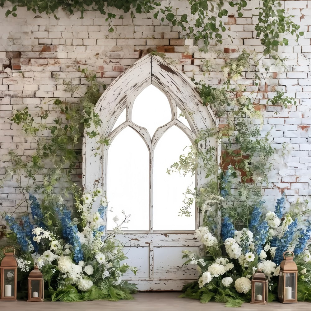 Toile de fond Mur Brique Arche Rustique Décor Floral TWW59-202