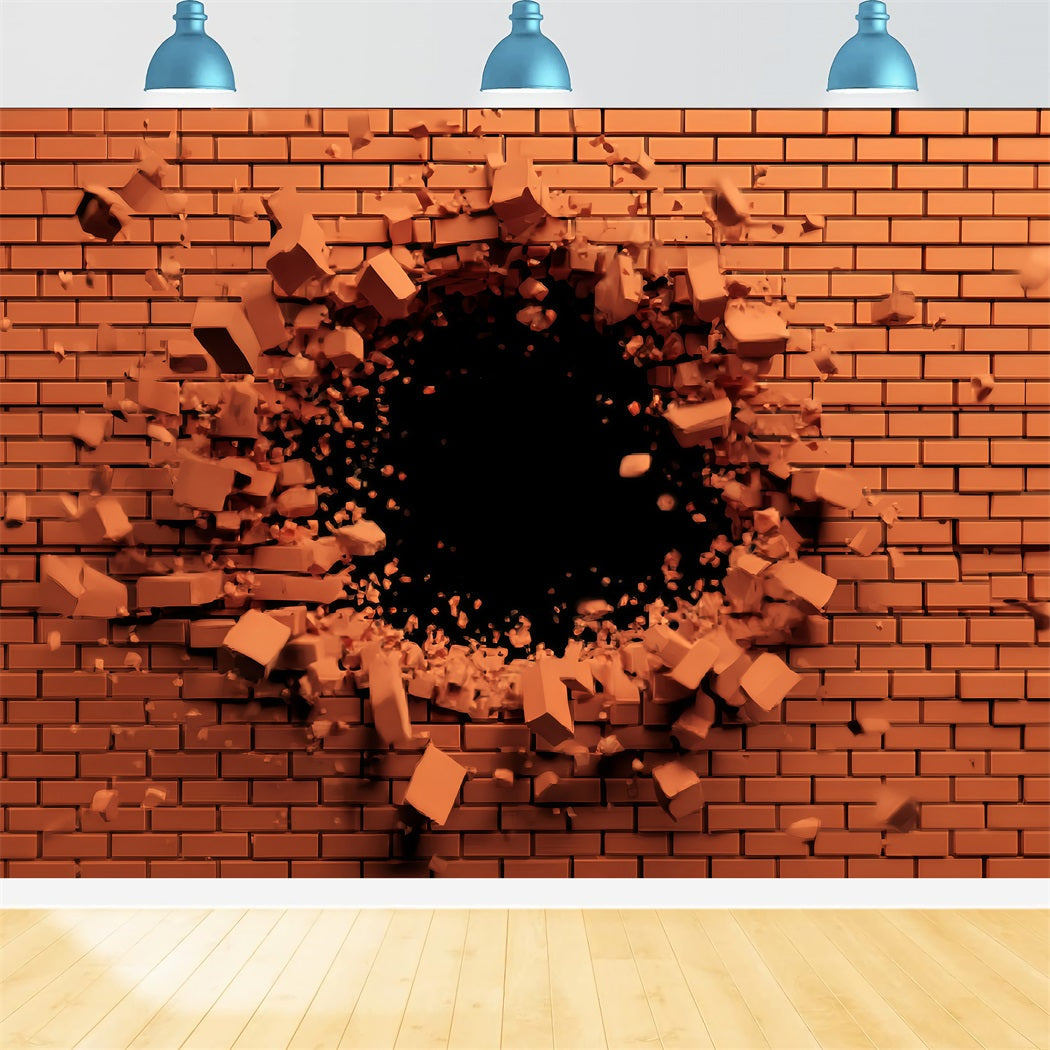 Toile de fond Mur Brique Rouge Explosion d’Impact TWW59-203