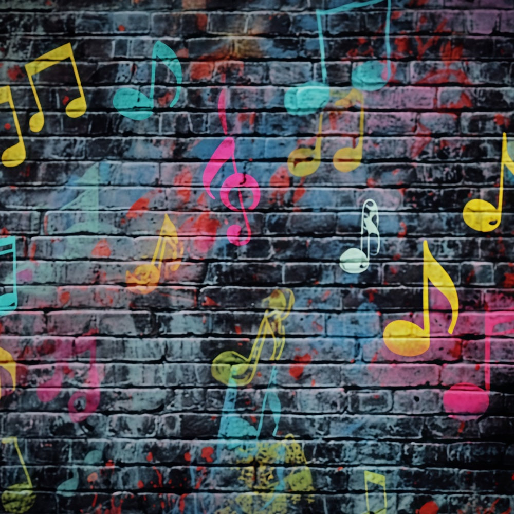 Toile de fond Mur Brique Notes Musicales Graffiti Coloré TWW59-207