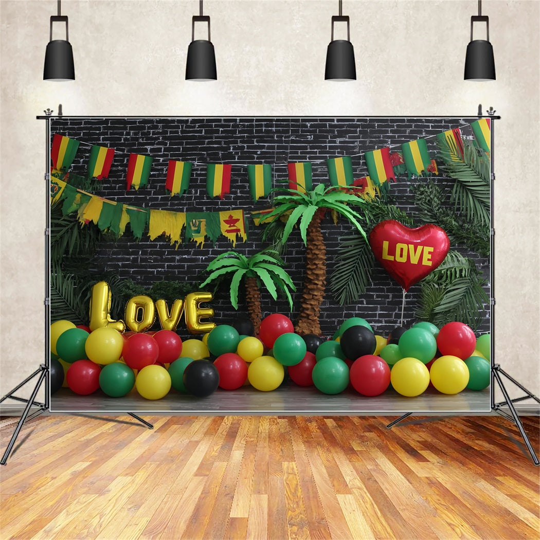Toile de fond pour photographie de smash cake Toile de fond d'anniversaire paradisiaque ballons d'amour tropicaux TWW59-216