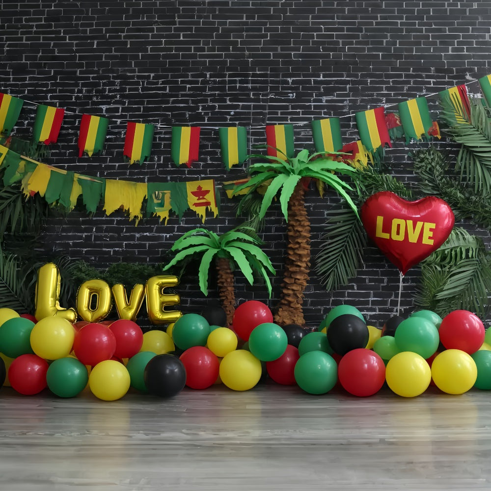 Toile de fond pour photographie de smash cake Toile de fond d'anniversaire paradisiaque ballons d'amour tropicaux TWW59-216