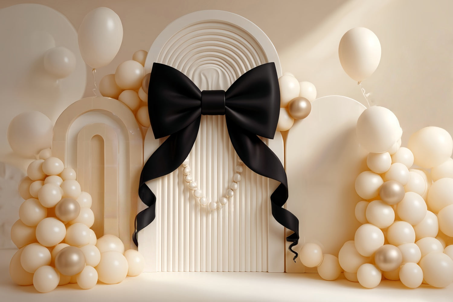 Fond pour cake smash Fond d'anniversaire Elegant Black Bow Pearl TWW59-219