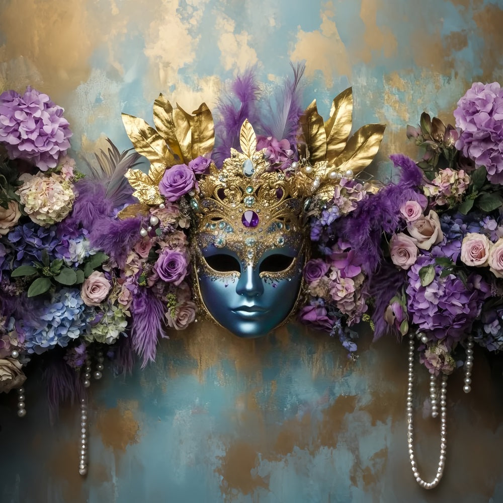 Toile de fond Cirque Masque Bleu Floral Violet Élégant TWW59-22
