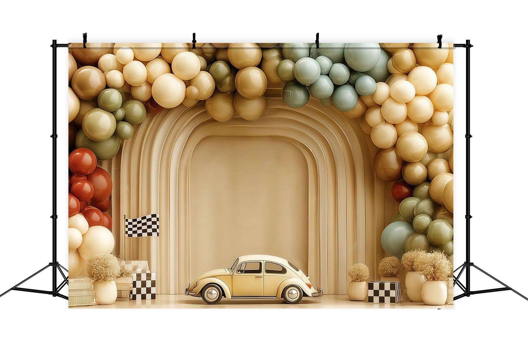 Fond pour smash cake Fond pour smash cake Arche de ballons et voiture vintage TWW59-223