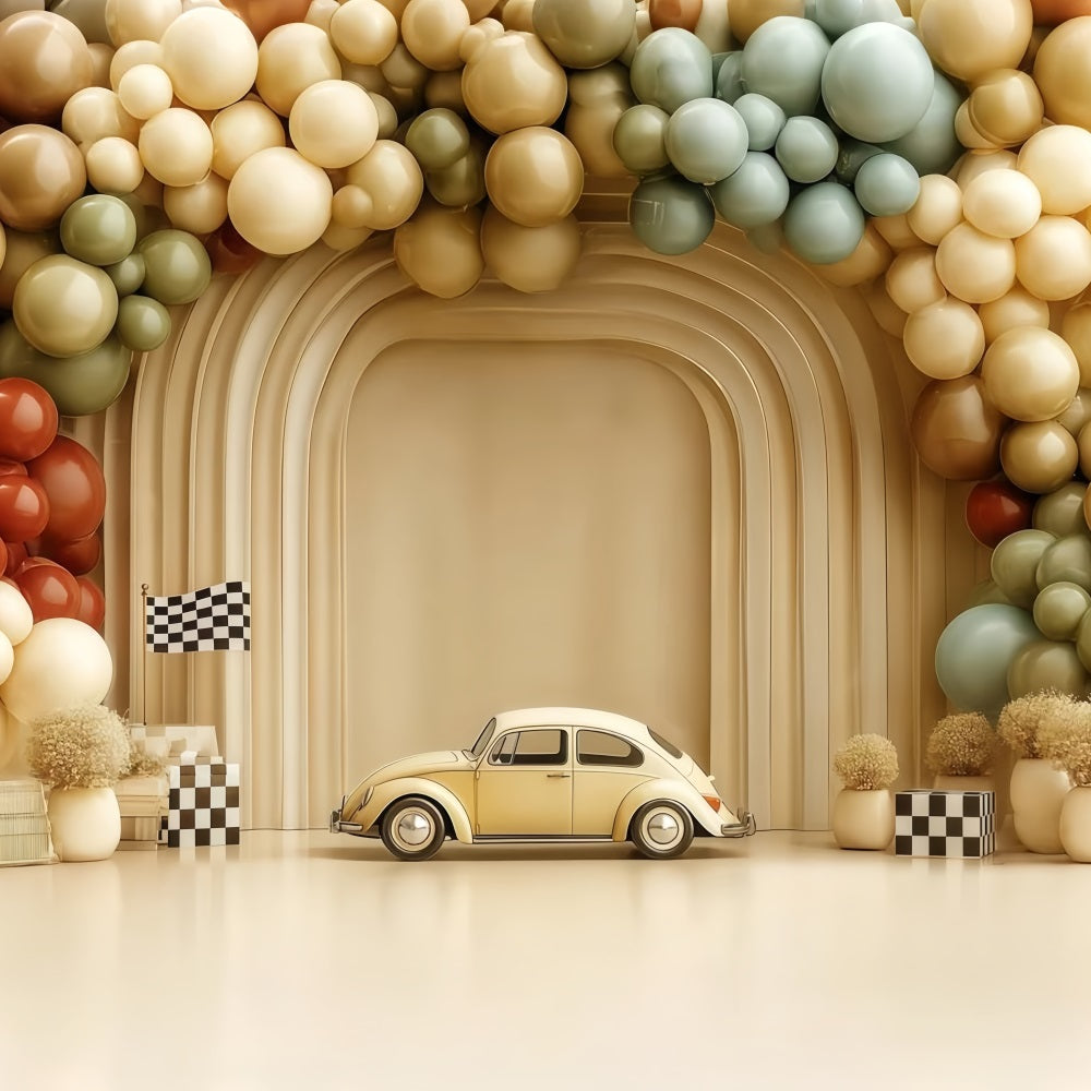Fond pour smash cake Fond pour smash cake Arche de ballons et voiture vintage TWW59-223