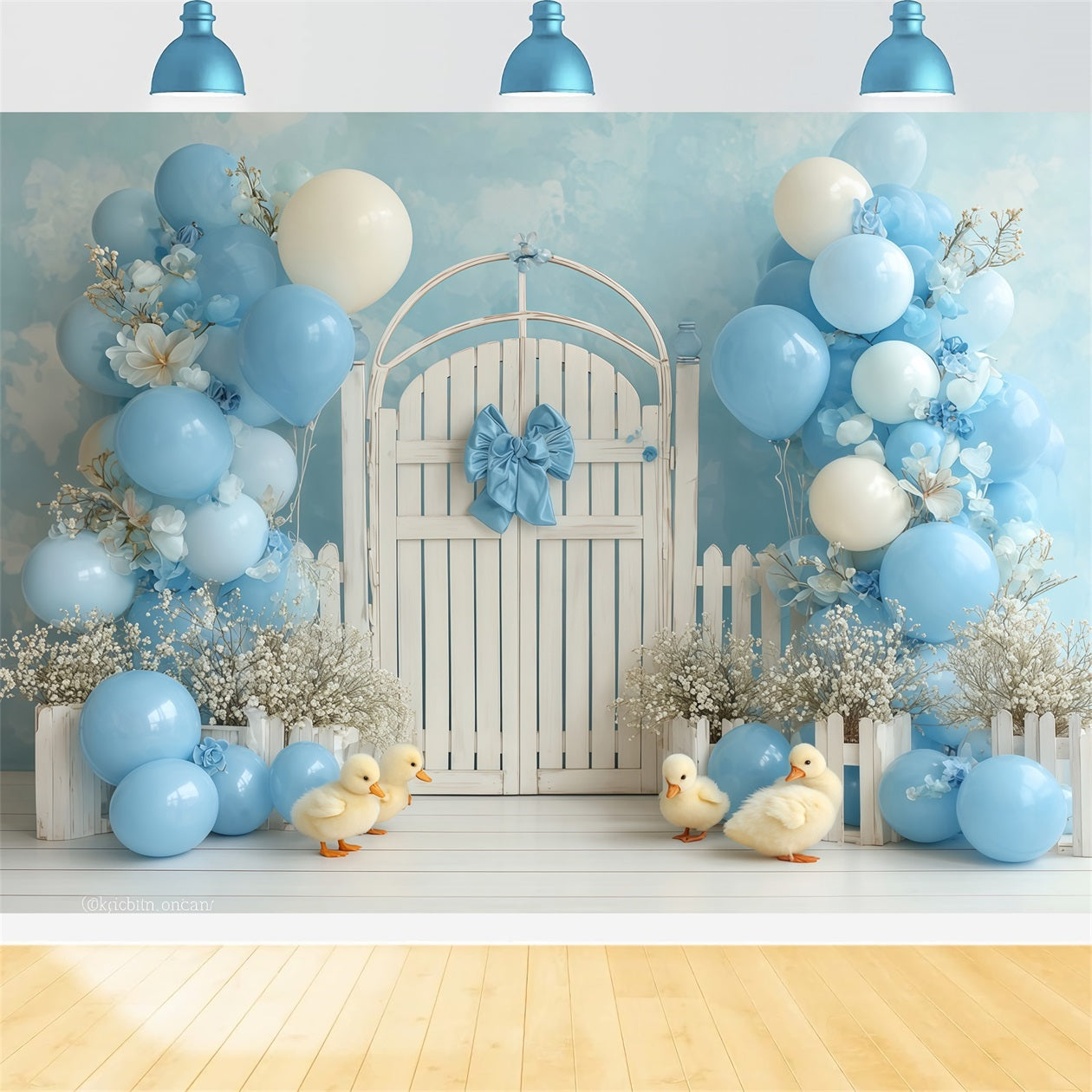 Toile de fond pour cake smash Caneton bleu Portail de jardin Toile de fond pour photographie de cake smash TWW59-225