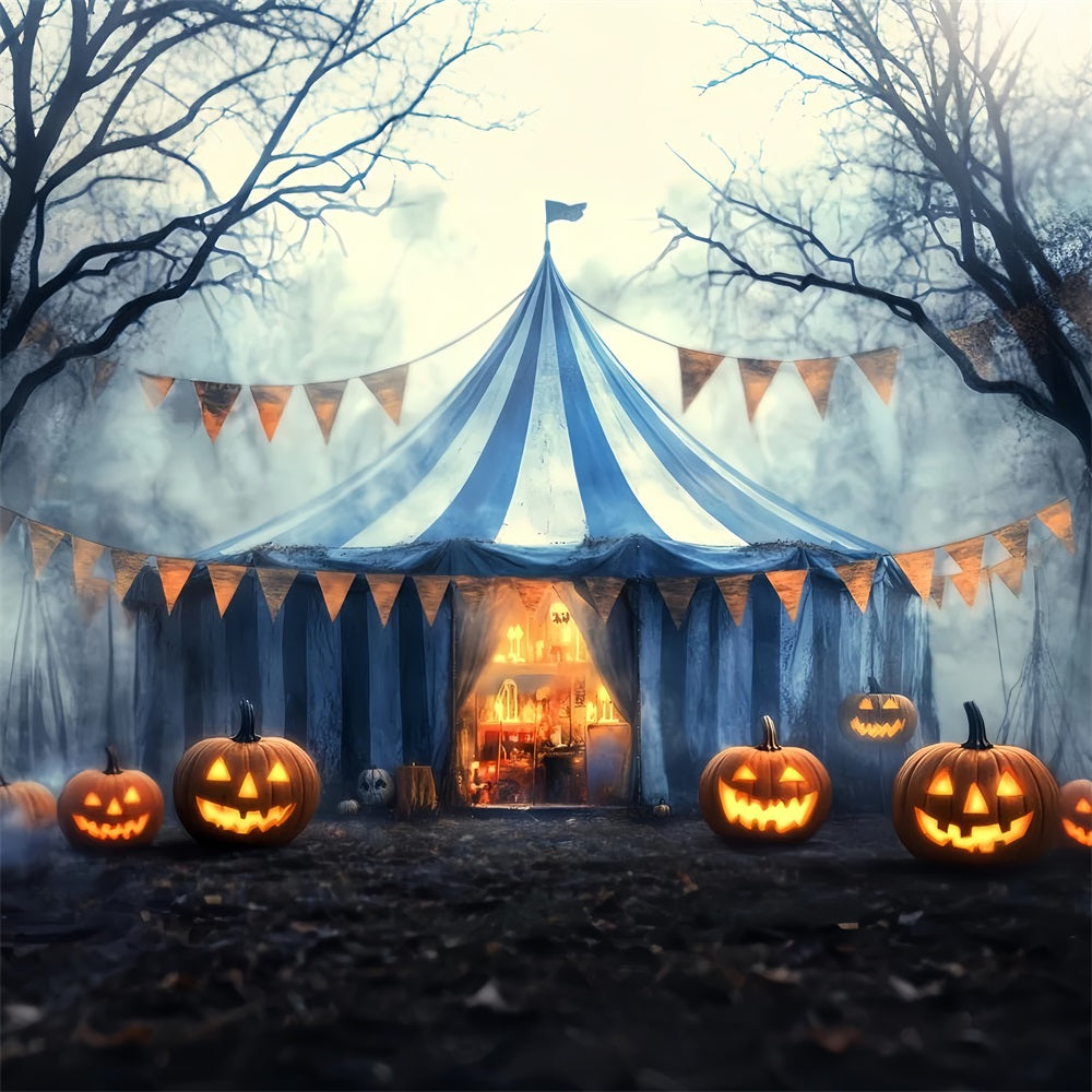Toile de fond Cirque Halloween Citrouille Brouillard Chapiteau Hanté TWW59-24