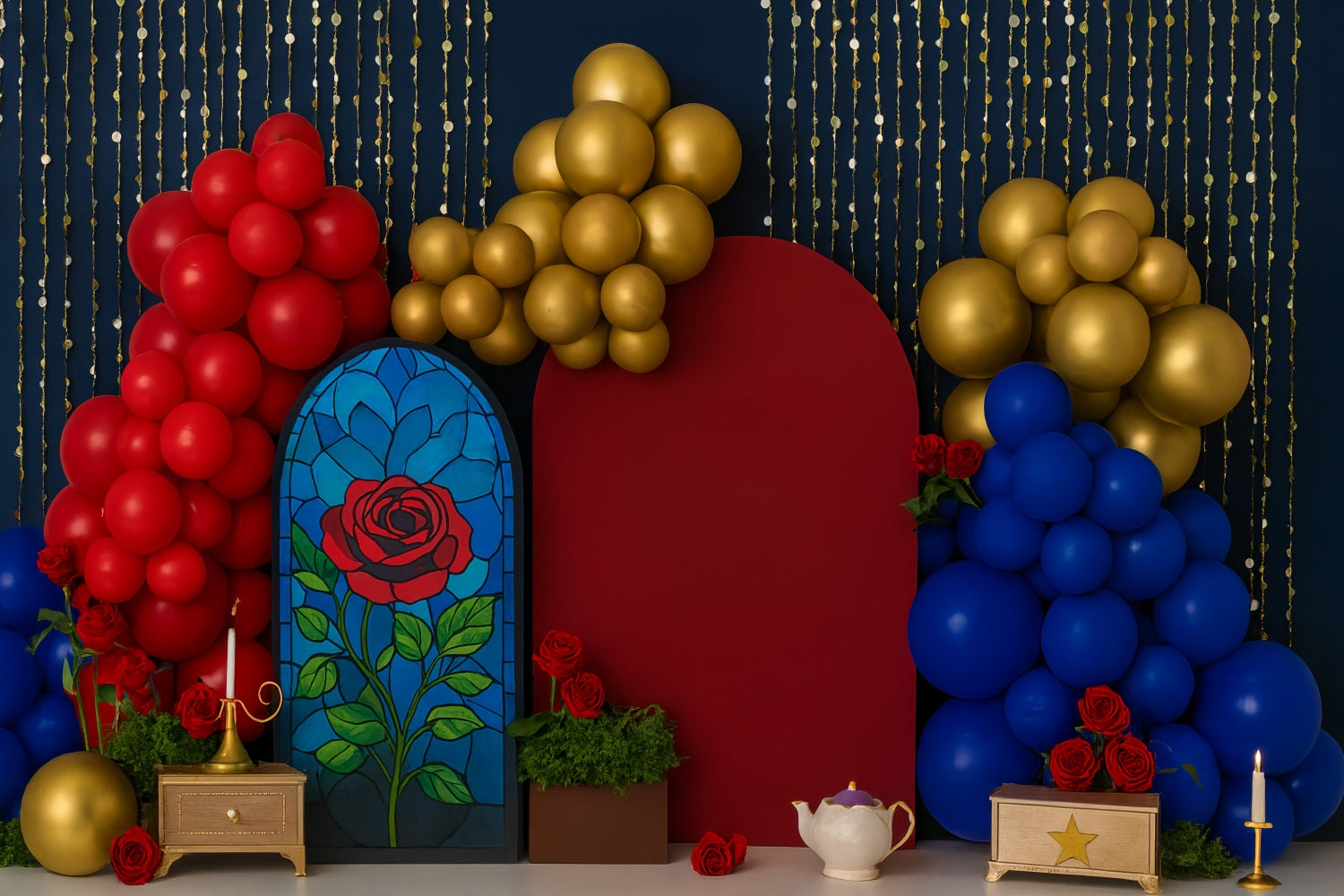 Fonds pour cake smash Rose enchantée Conte de fées Magie Joyeux anniversaire TWW59-240