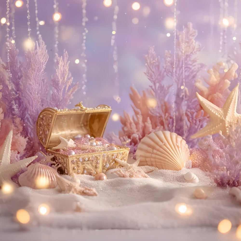 Toile de fond pour gâteau d'anniversaire Trésor sous-marin Perle Fantaisie Toile de fond d'anniversaire TWW59-243