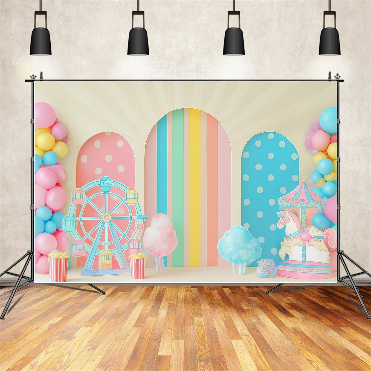 Toiles de fond pour gâteaux d'anniversaire Pastel Carnival Funland Delight Happy Birthday Backdrop TWW59-244