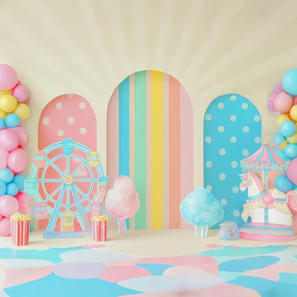 Toiles de fond pour gâteaux d'anniversaire Pastel Carnival Funland Delight Happy Birthday Backdrop TWW59-244