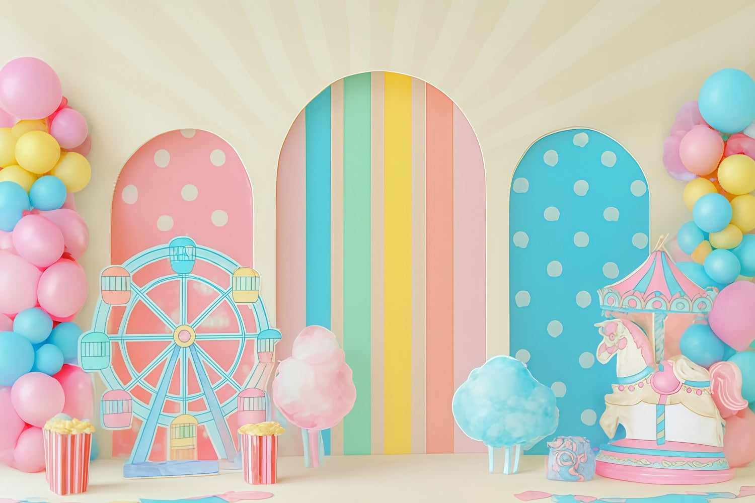 Toiles de fond pour gâteaux d'anniversaire Pastel Carnival Funland Delight Happy Birthday Backdrop TWW59-244