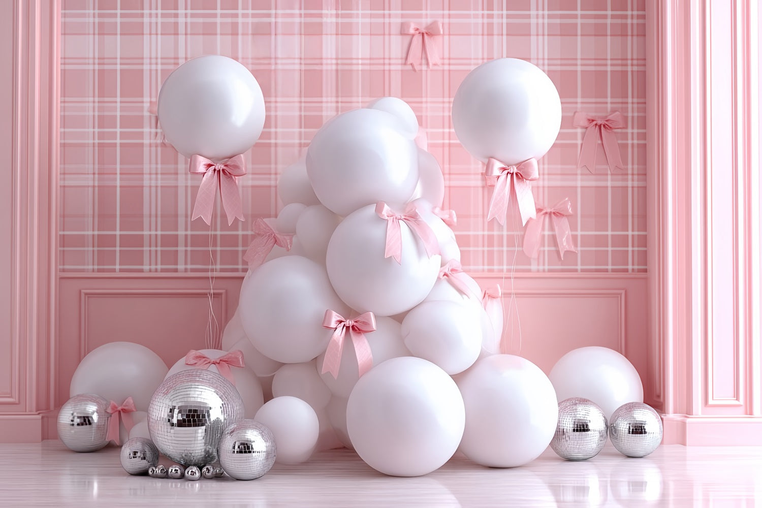 Fond pour cake smash Fond pour cake smash avec nœuds roses et ballons glamour TWW59-249