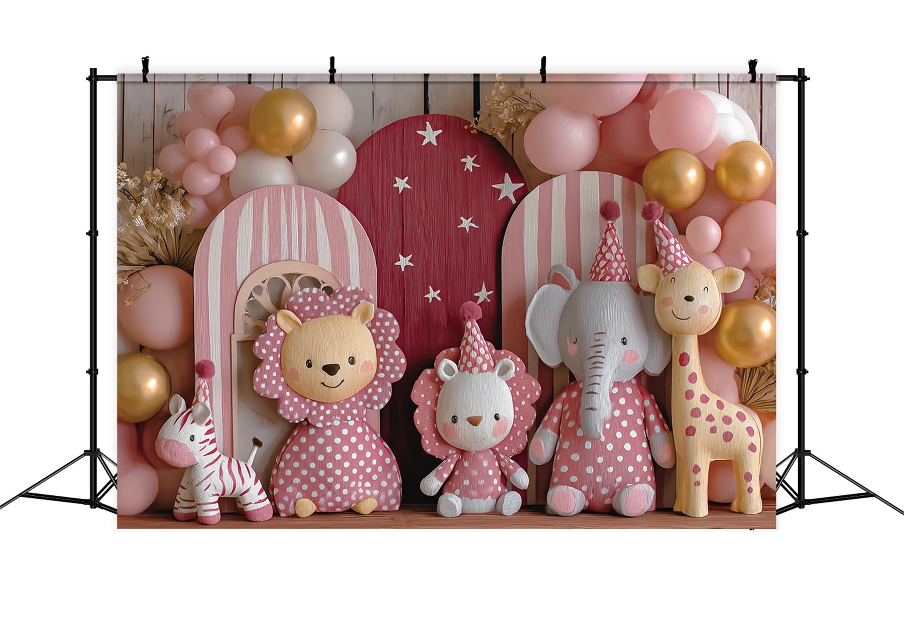Toiles de fond pour cake smash Pink Safari Party Friends Birthday Backdrop TWW59-252