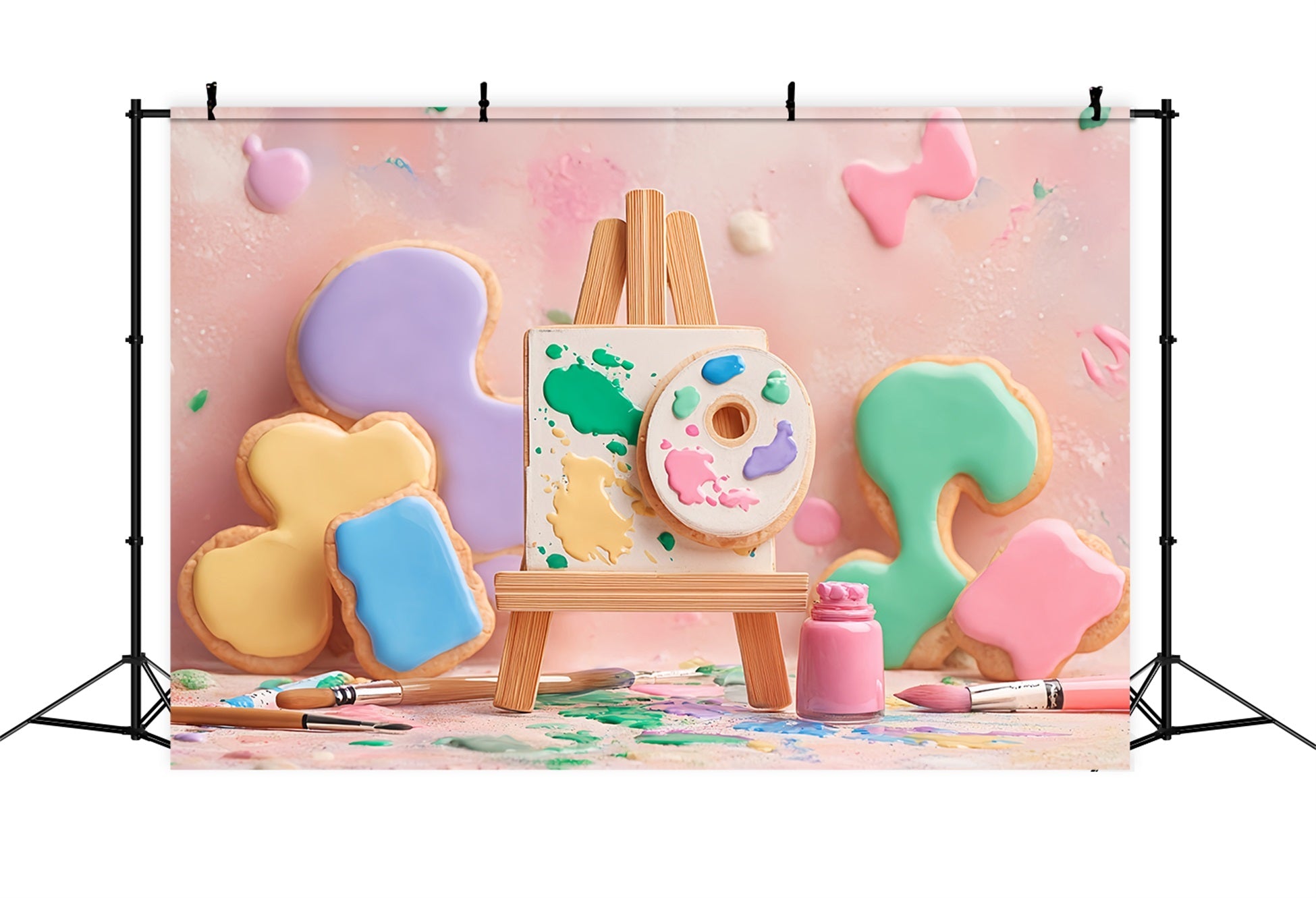 Toiles de fond pour photographie de gâteaux Pastel Art Cookie Palette Cake Smash Backdrop TWW59-254
