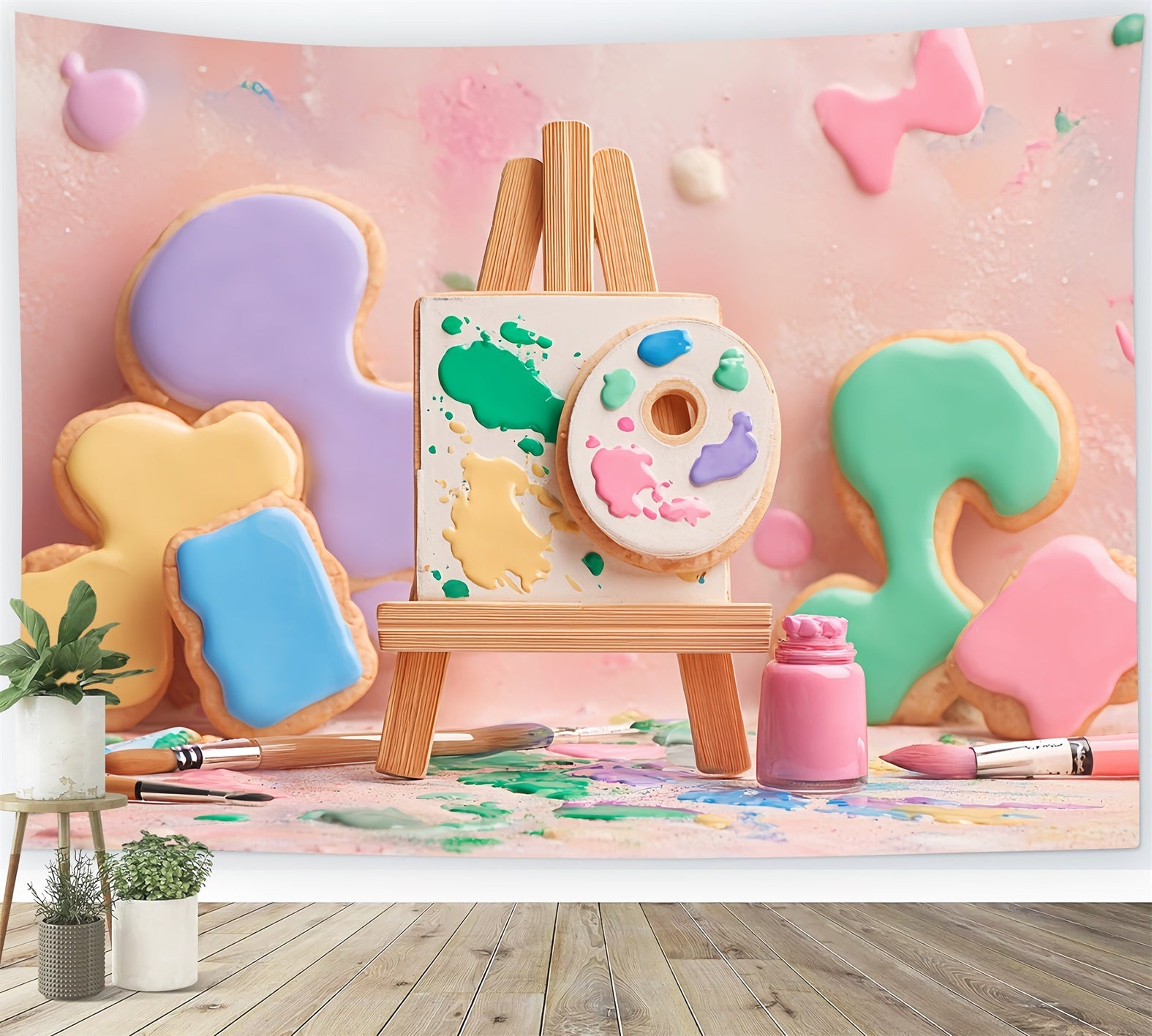 Toiles de fond pour photographie de gâteaux Pastel Art Cookie Palette Cake Smash Backdrop TWW59-254