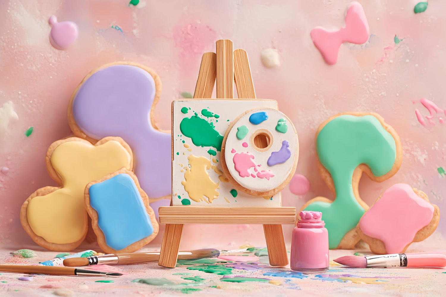 Toiles de fond pour photographie de gâteaux Pastel Art Cookie Palette Cake Smash Backdrop TWW59-254