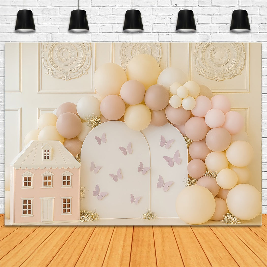 Fonds Cake Smash Butterfly House Balloon Garden Happy Birthday TWW59-257