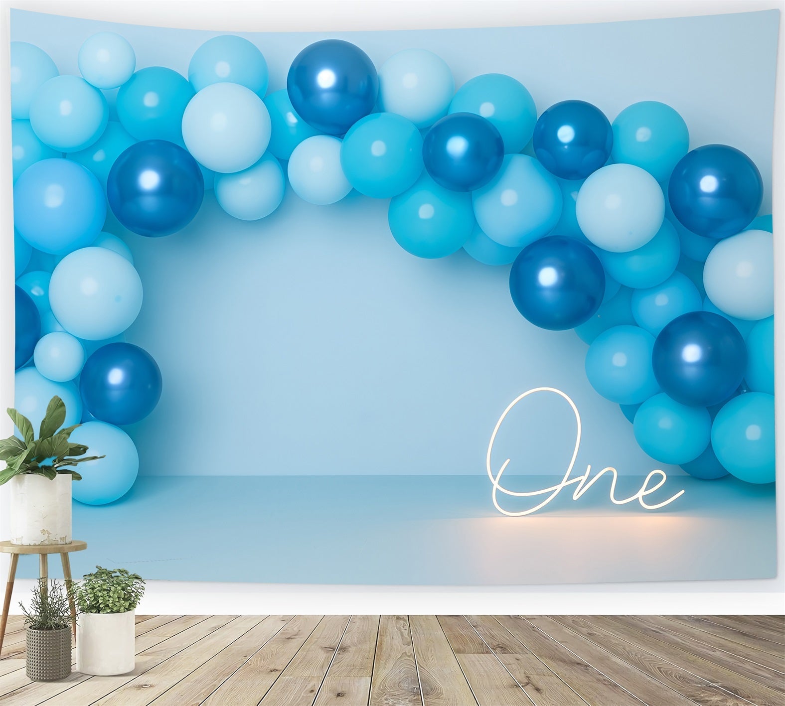 Fond pour gâteau d'anniversaire Arc de ballons bleus One Glow 1er anniversaire TWW59-258