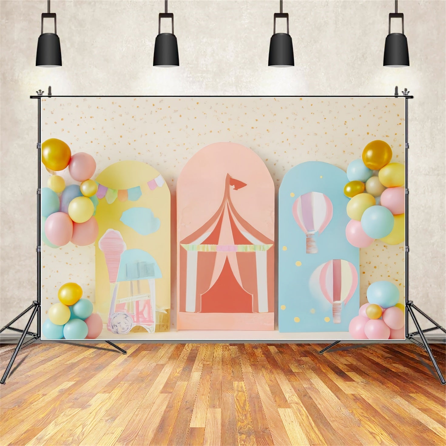 Fond pour gâteau d'anniversaire Pastel Circus Carnival Fond d'anniversaire amusant TWW59-259