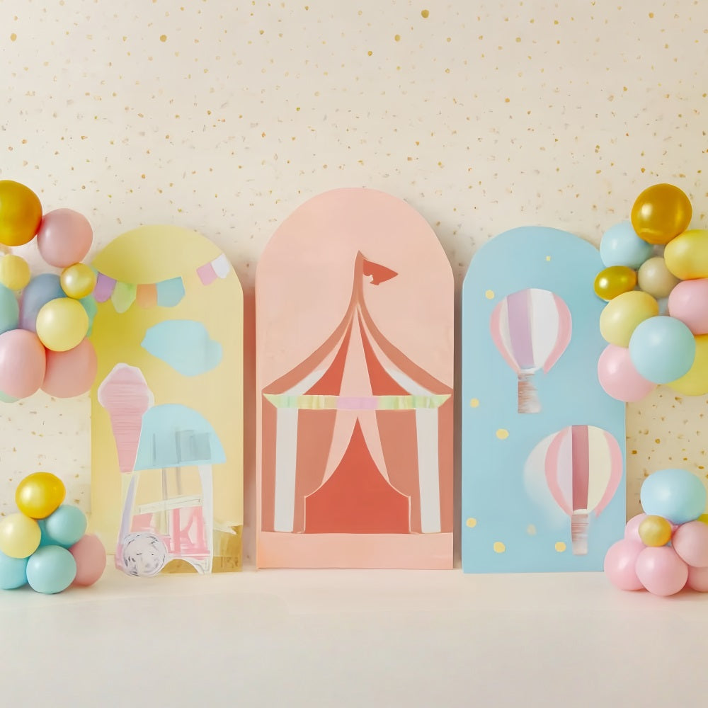 Fond pour gâteau d'anniversaire Pastel Circus Carnival Fond d'anniversaire amusant TWW59-259