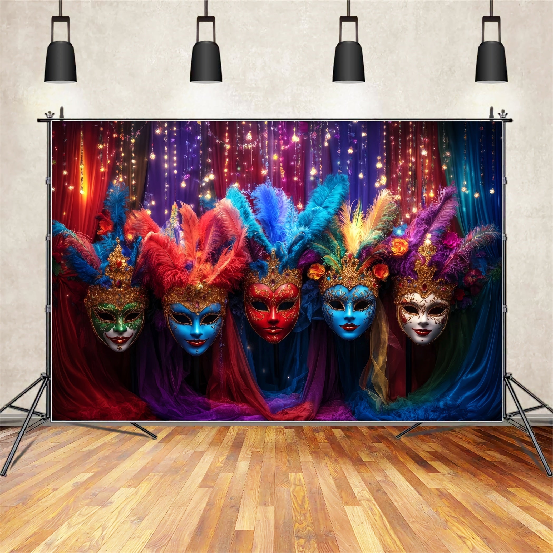 Toile de fond Cirque Masque Coloré Plumes Mascarade TWW59-27