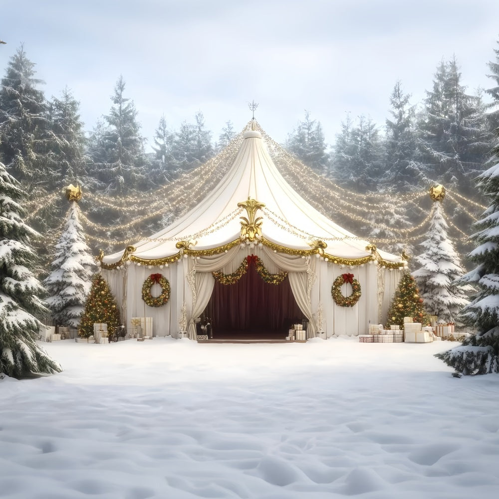 Toile de fond Cirque Noël Chapiteau Guirlande Blanche TWW59-31