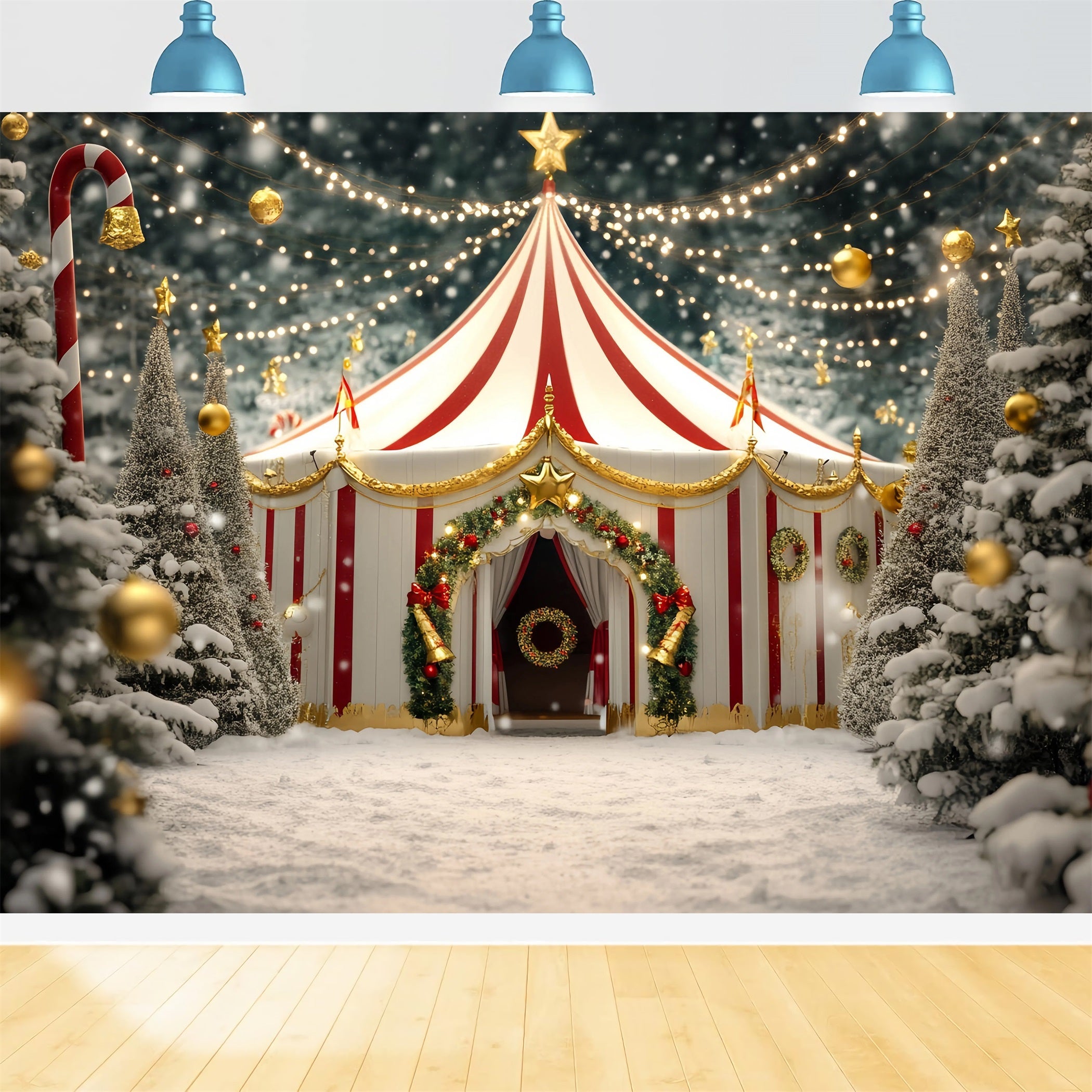 Toile de fond Cirque Noël Chapiteau Étoile Dorée Festive TWW59-32