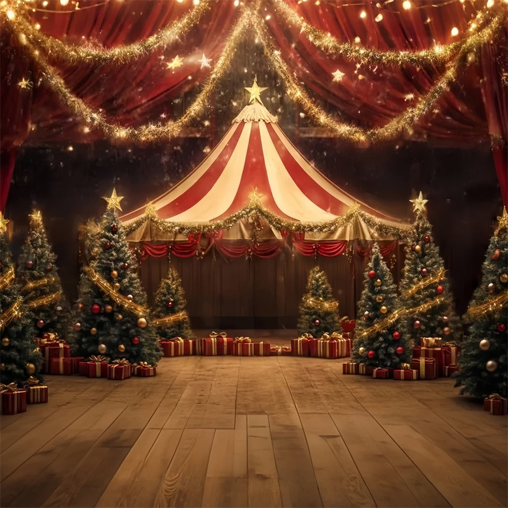 Toile de fond Cirque Noël Chapiteau Guirlande Étoile Dorée TWW59-34