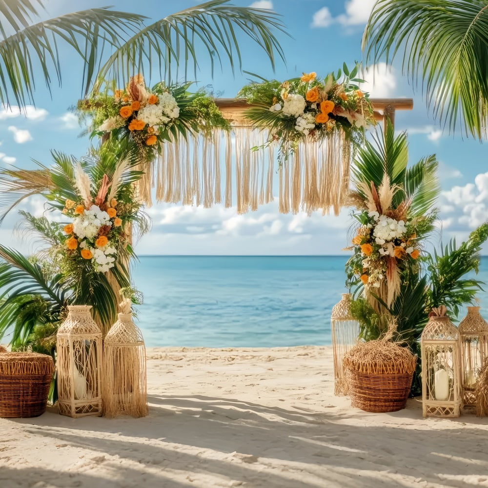 Toile de fond Mariage Plage Arche Florale Tropicale Bohème TWW59-47