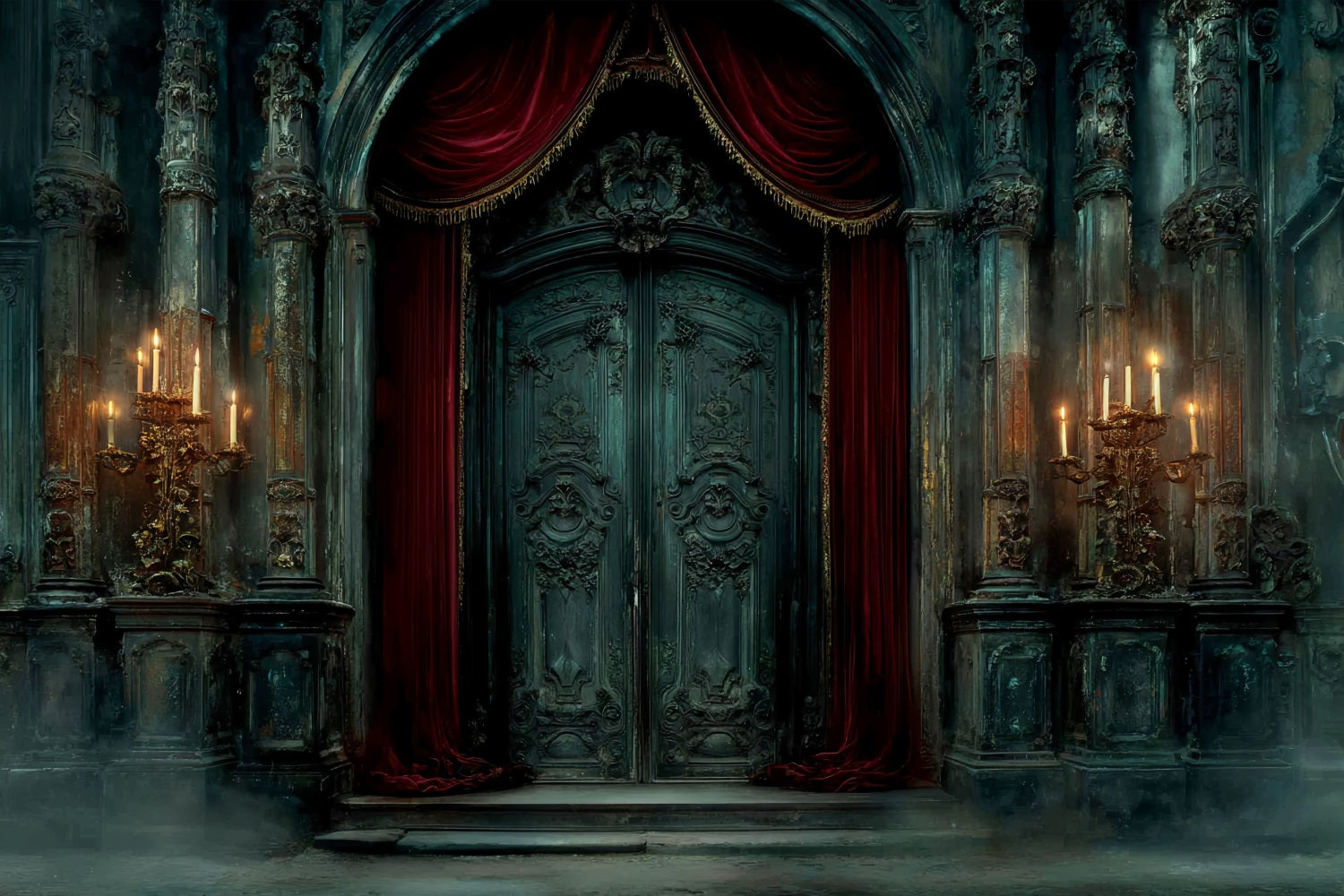 Toile de fond Mariage Gothique Porte Château Chandelles Vintage TWW59-54