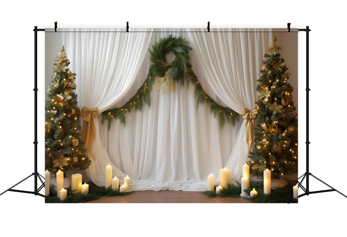 Toile de fond Mariage Noël Drapés Sapin Chandelles TWW59-55